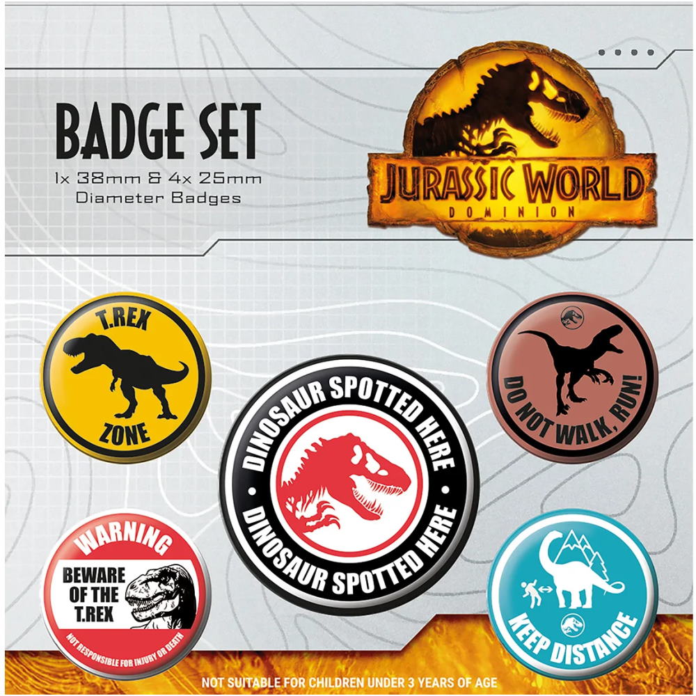 JURASSIC WORLD ジュラシックワールド (公開 10周年 ) - Dominion (Warning Signs) 5個セット / バッジ - PGS